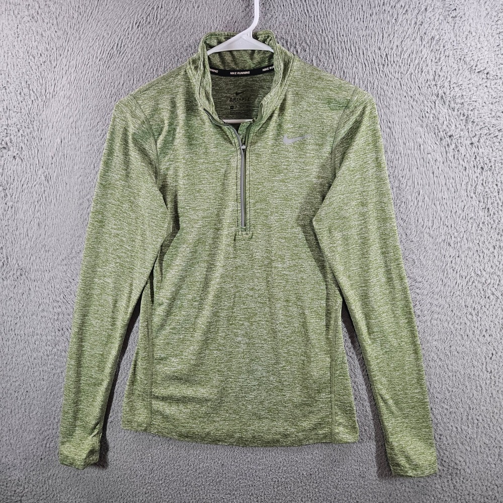 Nike Running Dri-FIT Womens XS Green Heathered Quarter Zip Pullover Long Sleeve